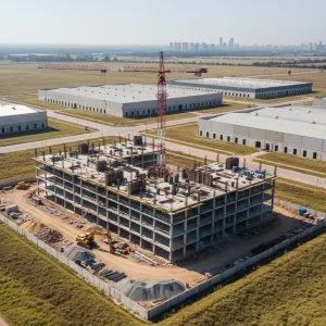 Vista aérea de seguimiento de obra con dron en proyecto de construcción o loteo en Buenos Aires